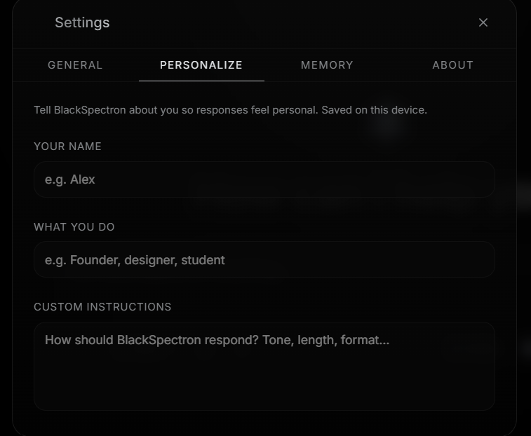 Reasoning settings interface